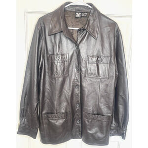 Vintage 90’s Virginia Slims Women's Genuine Leather Button-Up Jacket Sz XL Retro